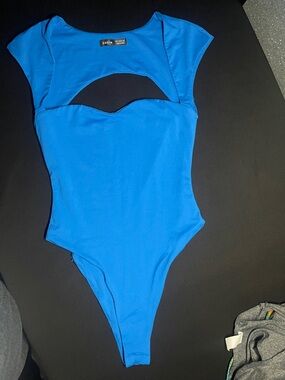 SHEIN Electric Blue Cutout High-Leg Bodysuit